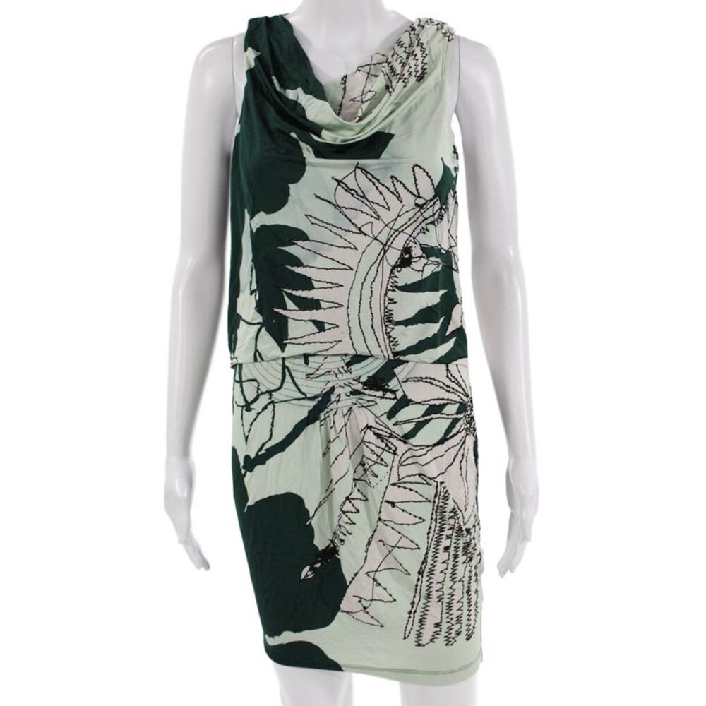 Ali Ra Womens Sheath Shift Dress Green Floral Rayon Long Size 2